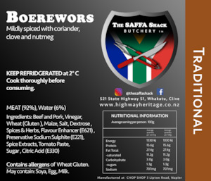 From The Butchery: Boerewors: Traditional / kg