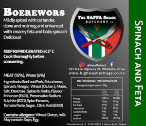 Boerewors: Spinach & Feta / kg