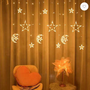 Christmas Ramadan Moon Star Holiday Curtain LED Lights (Solar/Plug) (Warm White)