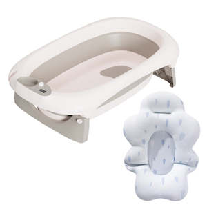 Foldable Baby Bath Tub & Soft Drying Bath Seat -Grey & Blue