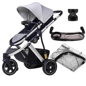 Baby Strollers: Three Wheels Baby Stroller with All Accessories-Preium Grey