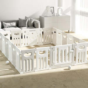 Playpens: Baby Playpen 18+2 Panels (Love Heart)-Grey and White