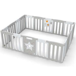 Coolever Baby Playpen Baby Fence 16+2 Panels (Grey & White Stars)