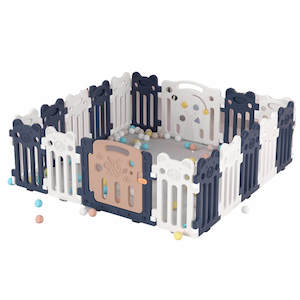 Playpens: Baby Playpen 18+2 Panels (Little Bear & Bee)-Blue / White