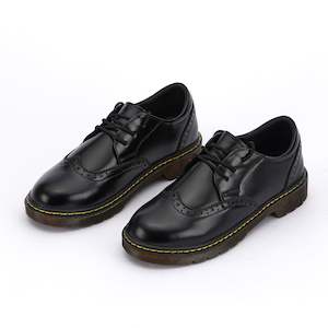 School Shoes: Unisex School Shoes Black Leather Lace Up -Super Brogue Marten