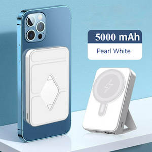 Power Bank: 5000mah Magsafe Power Bank with Stand & Cable-White