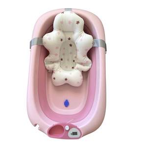 Baby Bath Tub: Foldable Baby Bath Tub & Soft Drying Bath Seat -Pink