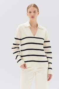 ASSEMBLY LABEL // Parisienne Stripe Knit Polo TRUE NAVY STRIPE