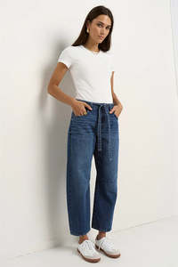 STORIES BE TOLD // Campus Tie Waist Barrel Jean DEEP BLUE