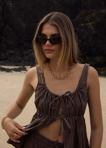 Her Tops Shirts: AFENDS // Cyrus Tie Top COFFEE STRIPE