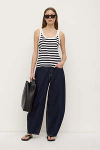 Her Tops Shirts: ASSEMBLY LABEL // Adria Jersey Tank WHITE NAVY STRIPE