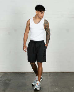 Him Shorts: WNDRR // Offcut Tech Trackshort WASHED BLACK
