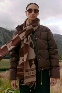 KAREN WALKER // Monogram Jacquard Scarf MAHOGANY/TAN