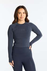 THE ESSENTIAL CROP LONG SLEEVE SLATE BLUE