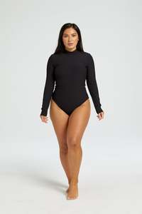10 Collection: CORE RIBBED HIGH-NECK BODYSUIT ONYX
