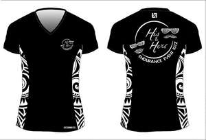 His and Hers Running t-shirt, Womens cut V neck, Black with Tribal design down b&hellip;