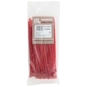 Cable Ties 4 8mm Medium Duty: ISL 200 x 4.8mm Nylon Cable Tie - Red - 100pk