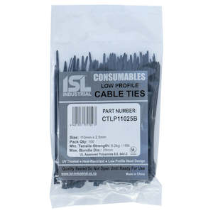 Cable Ties Low Profile: ISL 110x2.5mm Low Profile Cable Tie - UV Blk - 100pk
