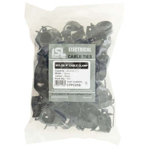ISL Nylon 'P' Cable Clamp 25mm - Black - 100pk