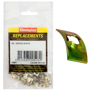 Fasteners Replacement Packs Auto Speed Nuts: Champion 3/16in x 5/8in x 3/8in Flat Speed Nut -50pk