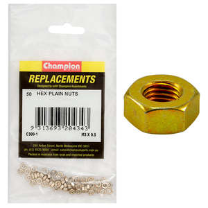 Champion M3 x 0.5 Plain Hex Nut -50pk
