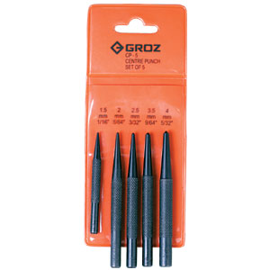 Handtools Punches Chisels: Groz 5pc Centre Punch Set (1.5mm To 4.0mm)