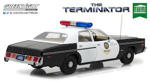 1 18 Scale: GreenLight GL-19042 1/18 1977 Dodge Monaco Metropolitan Police with Endoskeleton Figure