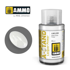 A Stand Lacquer Paint: AMMO by Mig Jimenez A.MIG-2356 A-Stand White Gloss Primeer Lacquer Paint