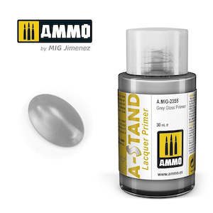A Stand Lacquer Paint: AMMO by Mig Jimenez A.MIG-2355 A-Stand Grey Gloss Primer Lacquer Paint