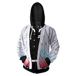 Casual Clothings: Demon Slayer Shinobu Kocho Kimono Cosplay Zip-Up Hoodie