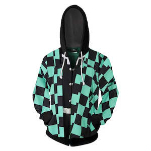 Casual Clothings: Demon Slayer Tanjiro Kamado Kimono Cosplay Zip-Up Hoodie