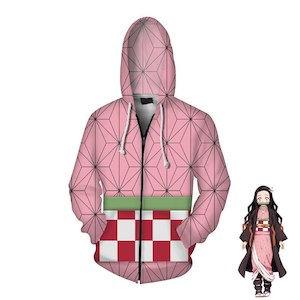 Demon Slayer - Nezuko Kamado Kimono Cosplay - Silky Zip-Up Hoodie