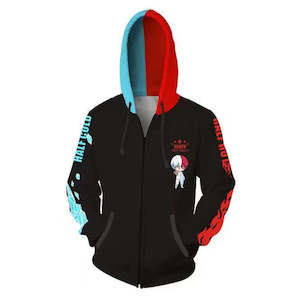 Casual Clothings: My Hero Academia - Todoroki Red & Turquoise - Silky Zip-Up Hoodie