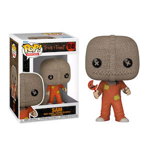Trick 'r Treat – Sam in Orange Patchwork Pyjamas with Burlap Mask Pop! Vinyl Figure