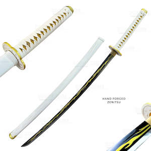 Hand Forged Katana - Zenitsu Agatsuma Sword - White Wrapping Handle - Demon Slayer Blade
