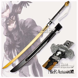 Neir Automata: NieR: Automata – 9S’s Cruel Oath Golden Sword – Premium Katana with Silver Leather Sheath