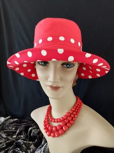 Products: R261: Tomato red linen with matching spot cotton reverse Hokianga Hats