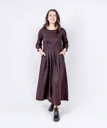 Long Pleated Linen Dress - Mahogany