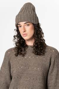 Dinadi Merino: DINADI Yak Handknit Thick Rib Hat - Oat Brown