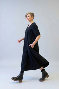 Dress: Smock Dress - Black Cotton