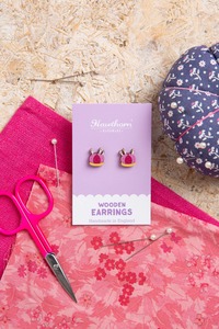 Pincushion Wooden Earrings - Craft Jewellery