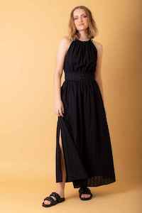 Halter Dress: AMAYA Dasha Maxi Dress BlackEmb