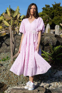 Summer Dress: CHARLO Faye Midi Dress Pink Stripe