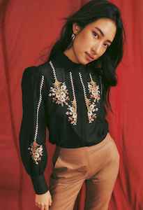 ONCE WAS Florence Embr Shirt Black