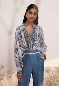 Once Was: ONCE WAS Devi Silk Blouse Taj Blue