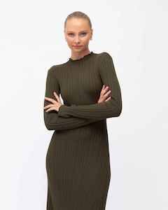White Closet: WHITE CLOSET Ribbed Dress Olive