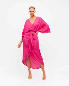 White Closet: WHITE CLOSET Satin Dress Hot Pink