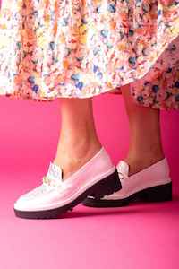 Hey Monday: HEY MOND Annie Snake Loafer WhSil