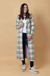 CHARLO Gemma Tartan Coat PinkGreen