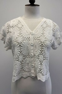 Knitwear: BLACKSTONE Amber Crochet Cardy White